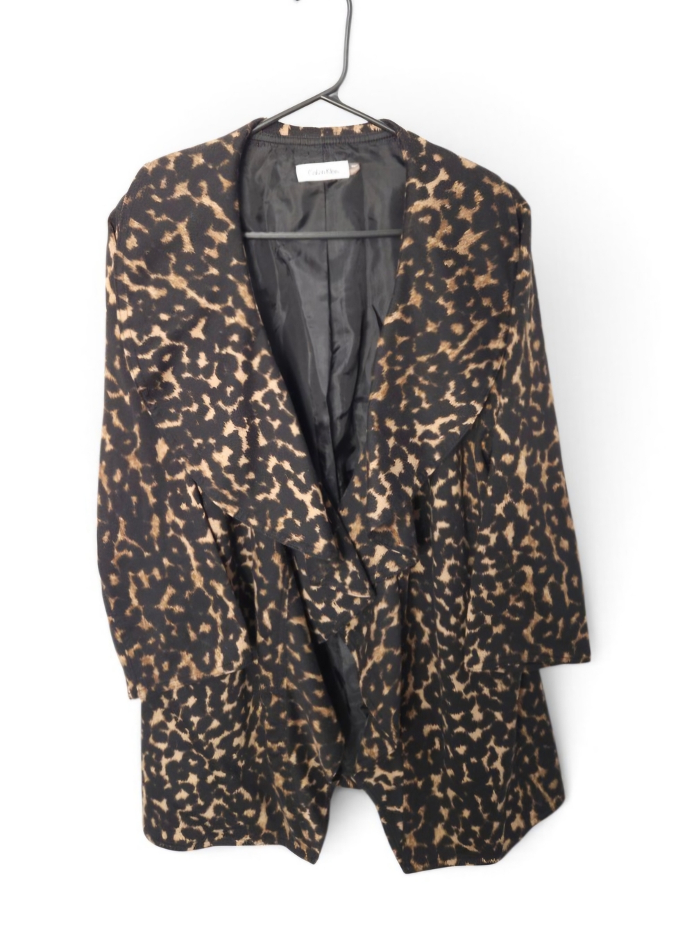Calvin Klein Leopard Waterfall -Print Open Jacket - Black & Tan
